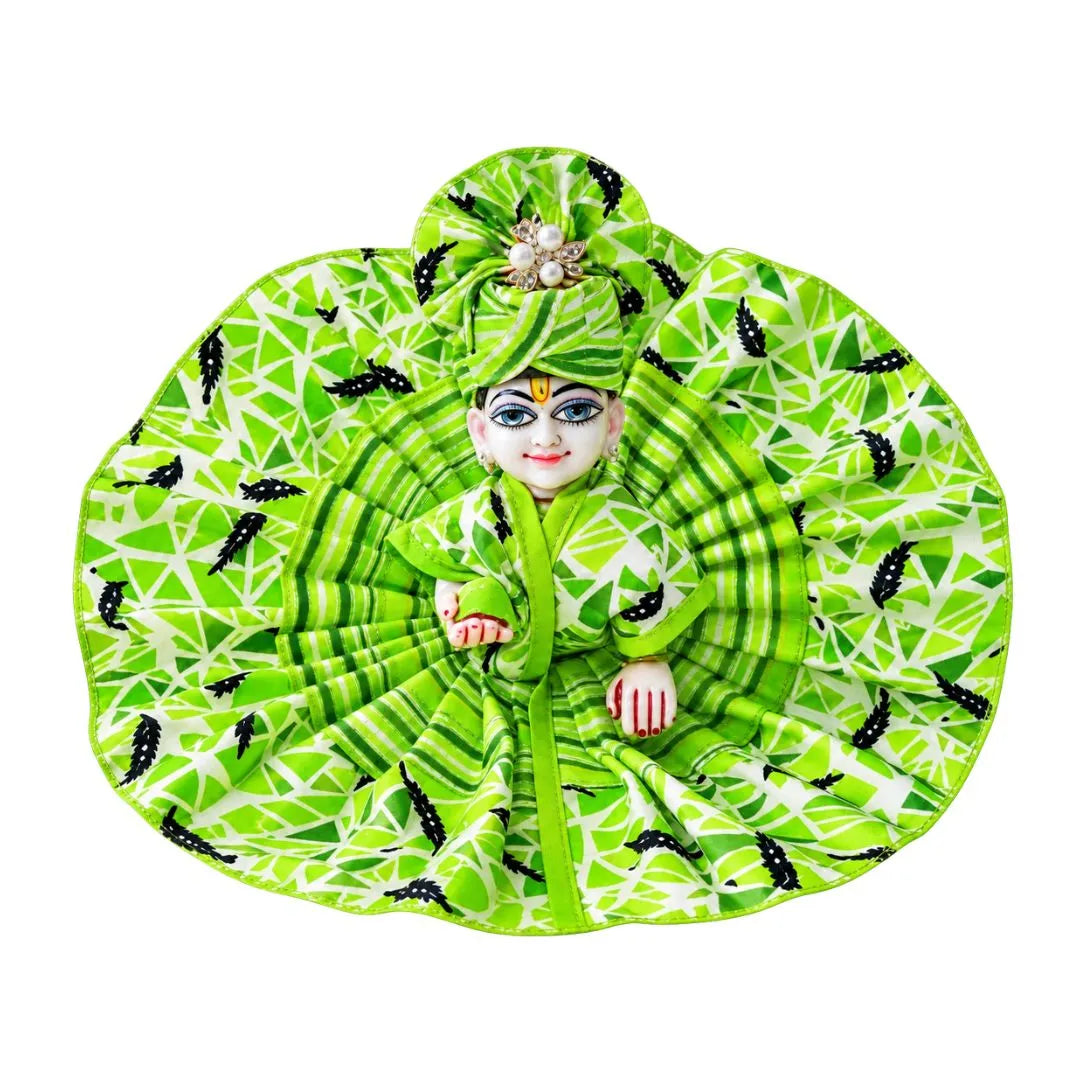 Green Geometric Print Cotton Laddu Gopal Dress with Matching Pagadi
