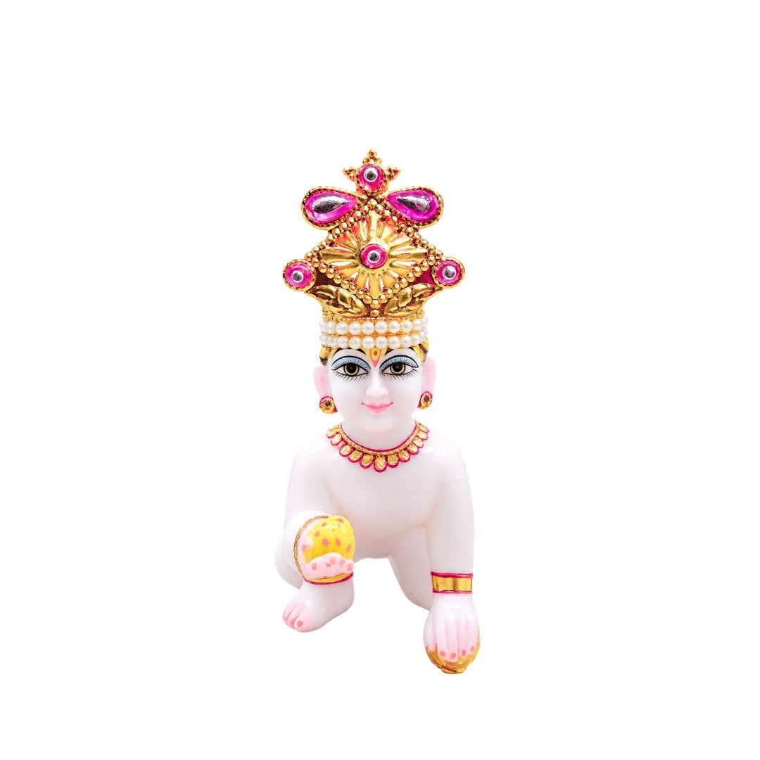 Pink Stone Gold Plated Metal Adjuster Mukut for Bal Gopal (Suitable for 0 to 2 No Idol)