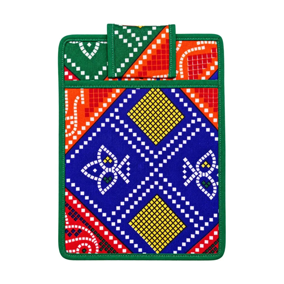 Soft Cotton Pocket Bister with Pillow - Blue, Red & Green Geometric Print (6×8 Inch)