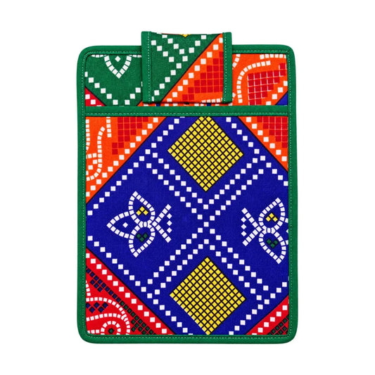 Soft Cotton Pocket Bister with Pillow - Blue, Red & Green Geometric Print (6×8 Inch)