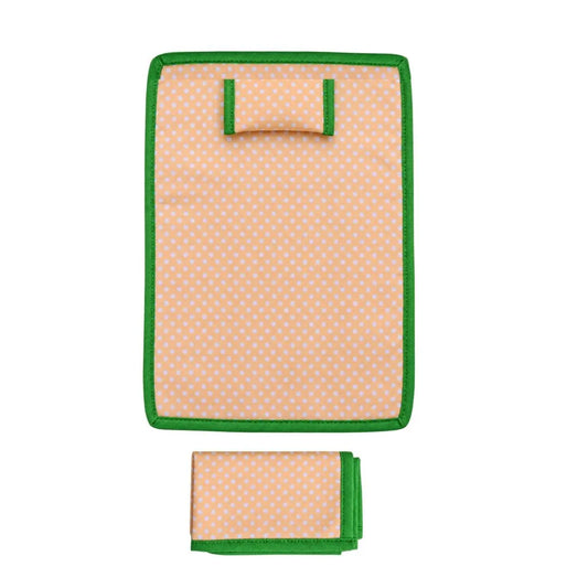 Soft Cotton Yellow Polka Dot Bed Sheet Set with Pillow & Chadar for Kanha Ji (Green Border, 6x8 Inch)