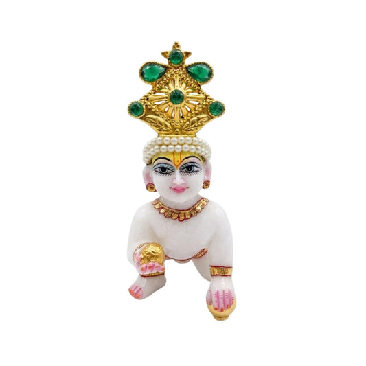 Green Emerald Stone Metal Adjuster Mukut for Thakur Ji (Suitable for 0 to 2 No Idol)