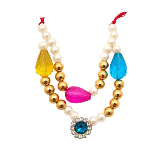 Beautiful Fancy Multi-Color Beads with Jarkan Coated Mala For Thakurji Shringar - Lordkart