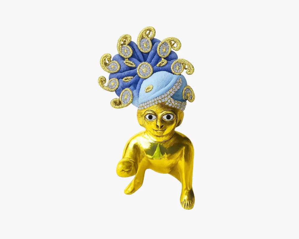 Blue Color Jarkan Decorated Mukut for Laddu Gopal Lordkart