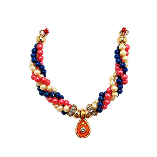 Decorative Blue/Pink Beads with Jarkan Coated Bal Gopal Mala for Shringar - Lordkart