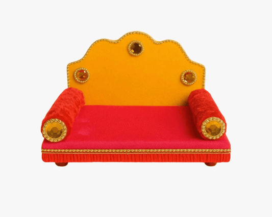 Decorative Red & Yellow Sinhasan for Bal Gopal - Lordkart