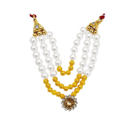Decorative White and Yellow Beads Laddu Gopal Mala with Jarkan Stone for Shringar - Lordkart