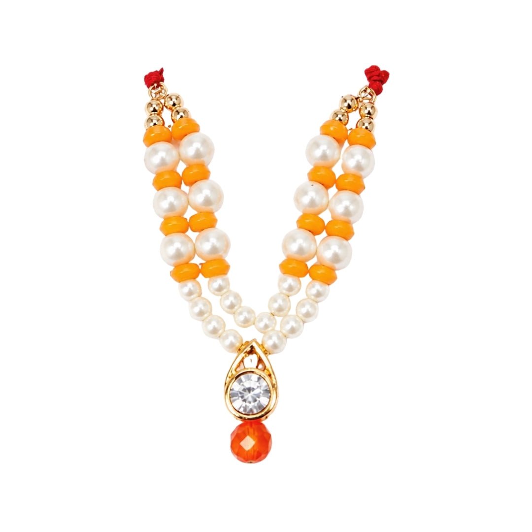 Decorative White & Orange Beads Laddu Gopal Mala with Jarkan Stone for Shringar - Lordkart