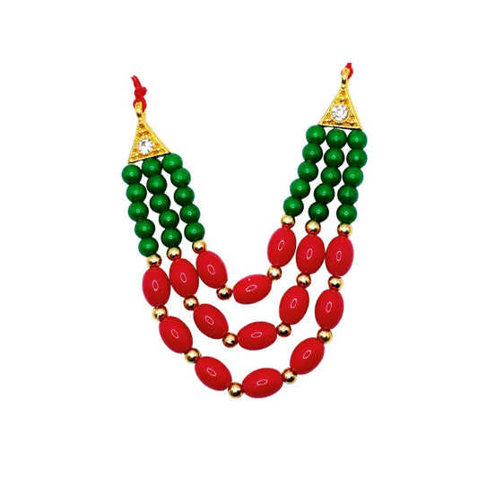 Designer Green and Red Color 3 Layer Beads Laddu Gopal Mala for Shringar - Lordkart