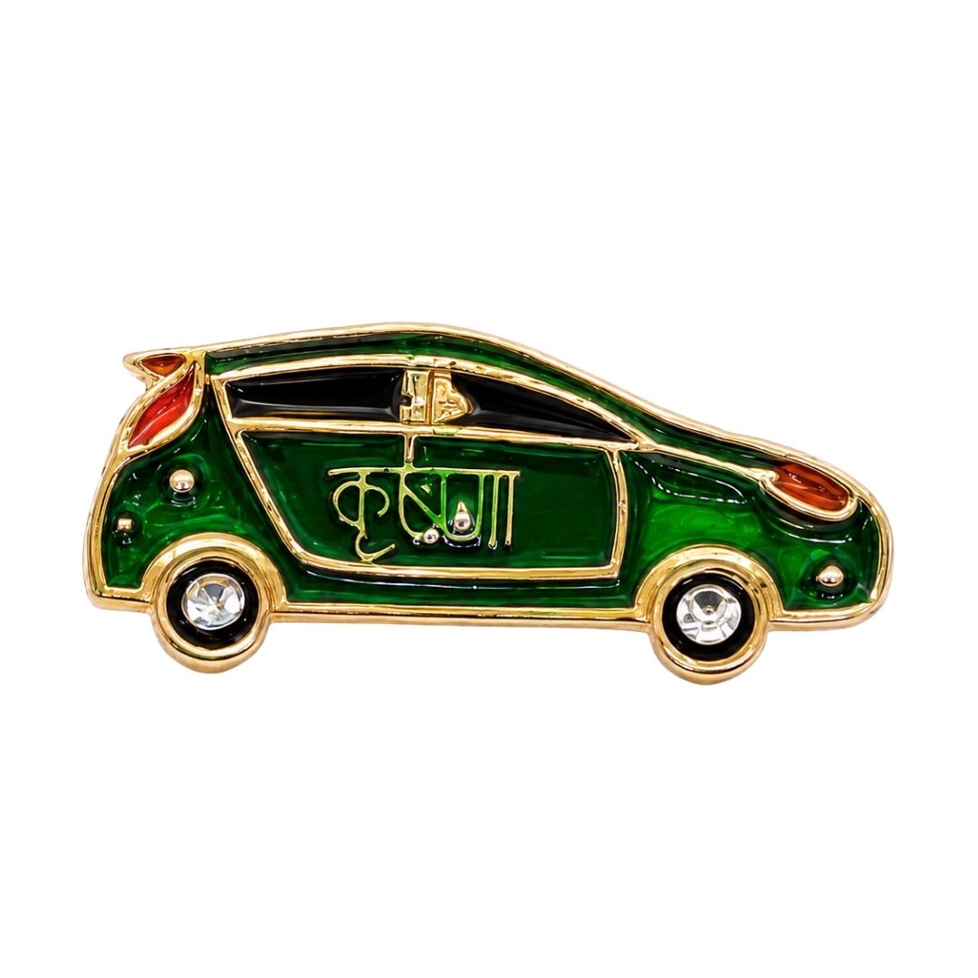 Designer Krishna Printed Green & Red Metal Car Toy for Laddu Gopal Sringar - Lordkart