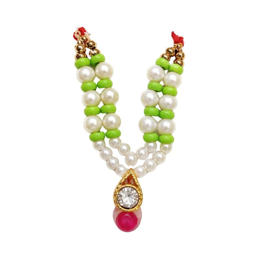 Designer Parrot Green White Beads Laddu Gopal Mala with Jarkan Stone for Shringar - Lordkart