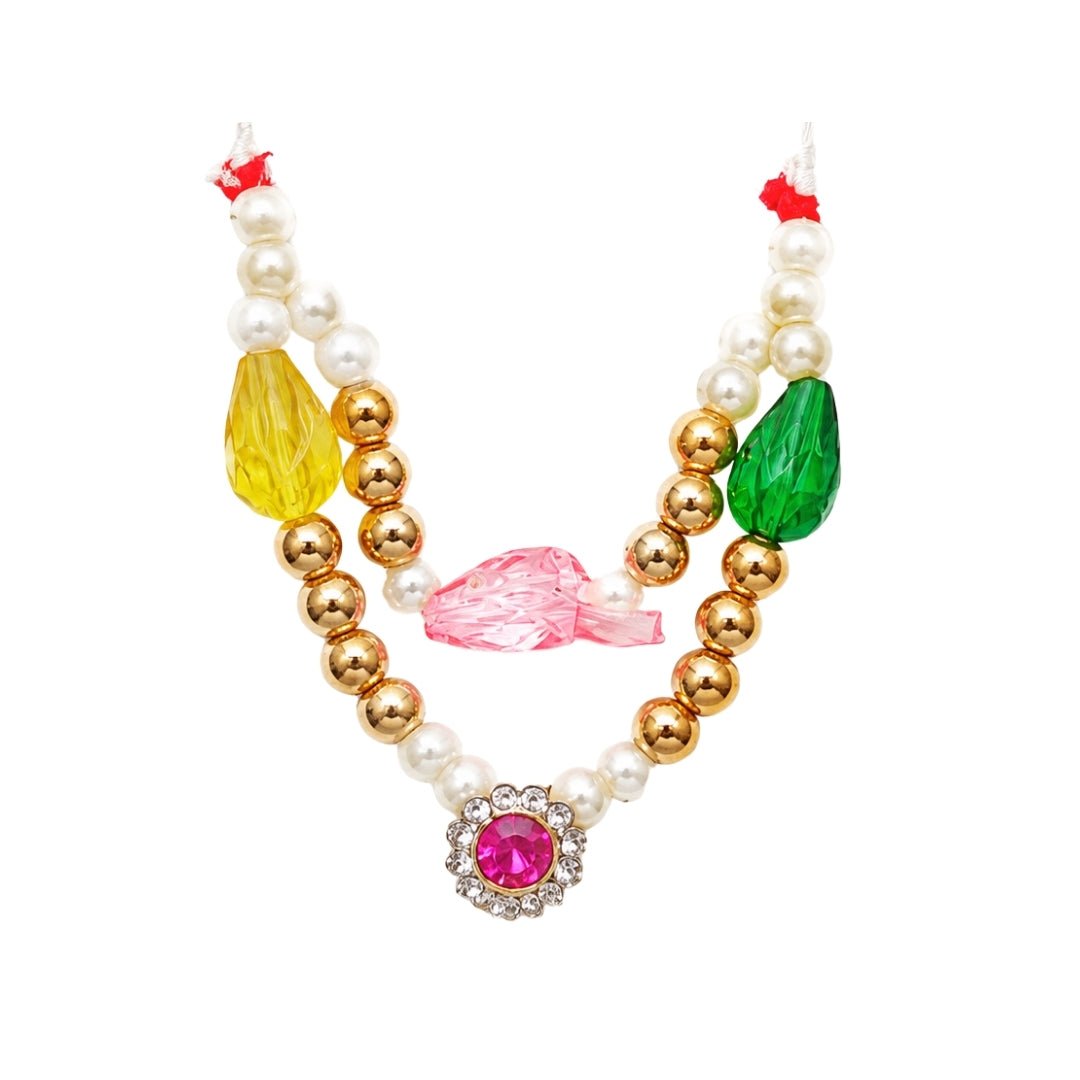 Fancy Multi-Color Beads with Jarkan Coated Mala For Bal Gopal Shringar - Lordkart