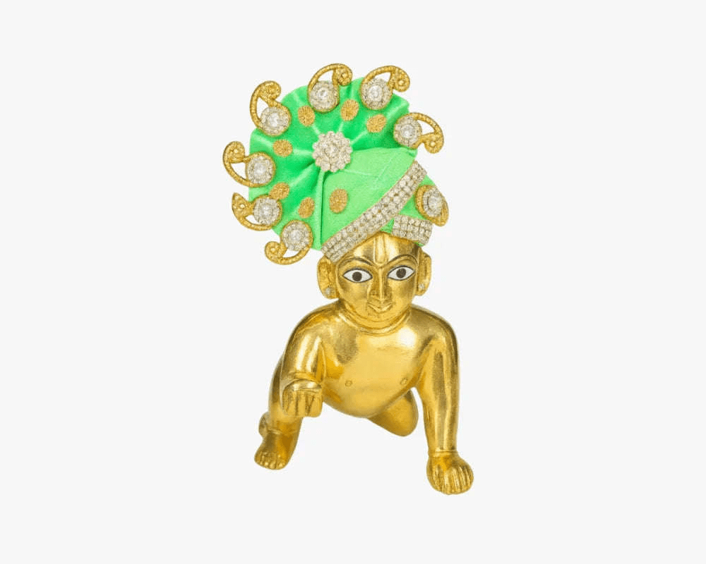 Green Jarkan Decorated Mukut for Laddu Gopal - Lordkart