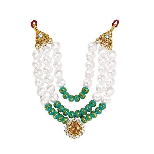 Handcrafted Beads Mala for Laddu Gopal Ji with Elegant Jarkan Stone Pendant - Lordkart