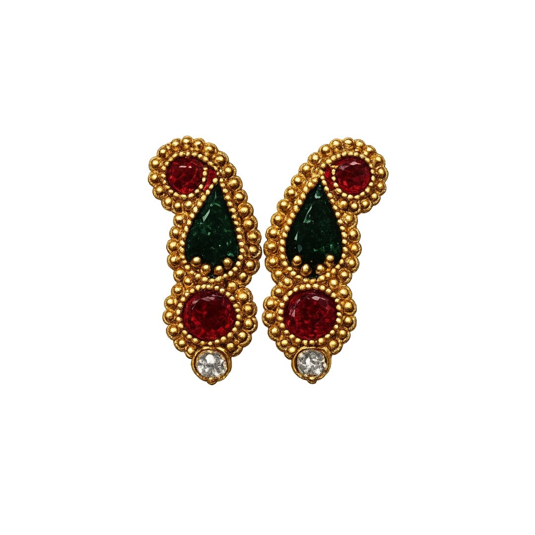 Handcrafted Jarkan Stone Green Red Earrings for Laddu Gopal (Size 0-6) - Lordkart