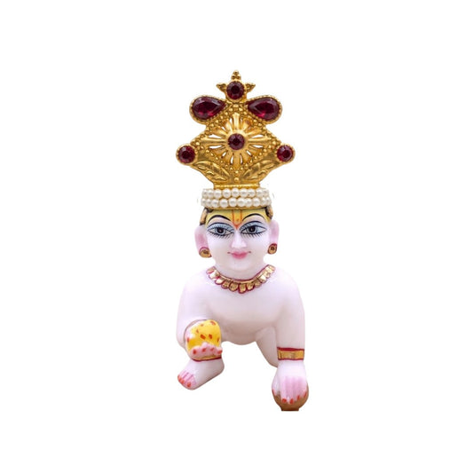 Dark Red Maroon Stone Metal Adjuster Mukut for Lord Krishna (Suitable for 0 to 2 No Idol)