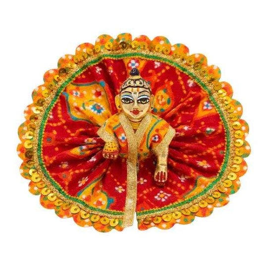 Lace Decorated Red Laddu Gopal Designer Dress - Lordkart