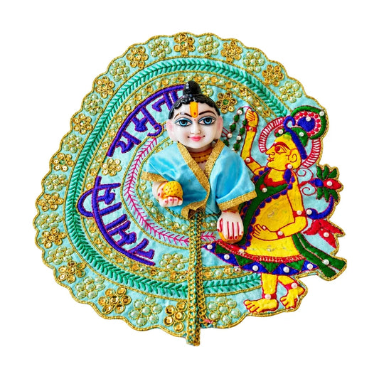 Fancy Peacock Embroidery Turquoise Blue Namami Yamuna Dress for Laddu Gopal