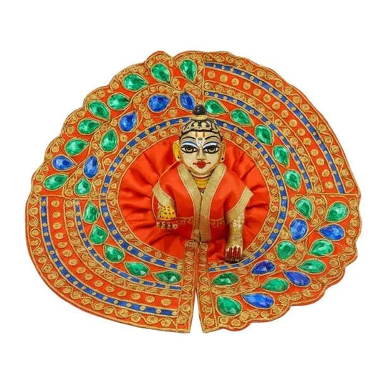 Meenakari Work Orange Laddu Gopal Fancy Dress - Lordkart