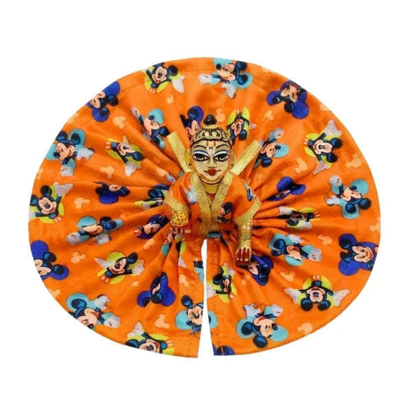 Mickey Mouse Orange Silk Dress For Kanha Ji Lordkart