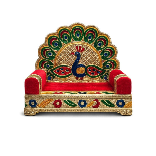 Multicolor Decorative Laddu Gopal Singhasan with Peacock Artwork - Lordkart