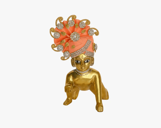 Orange Jarkan Decorated Mukut for Laddu Gopal - Lordkart