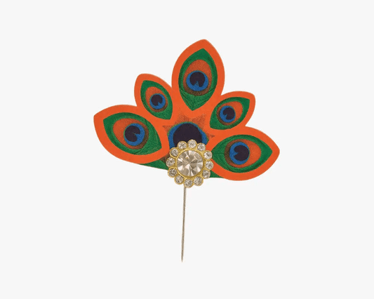 Orange Peacock Feather Design Kalangi for Thakur ji - Lordkart