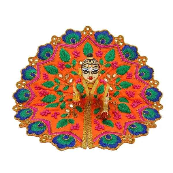 Peacock Feather Design Orange Dress for Thakur ji - Lordkart