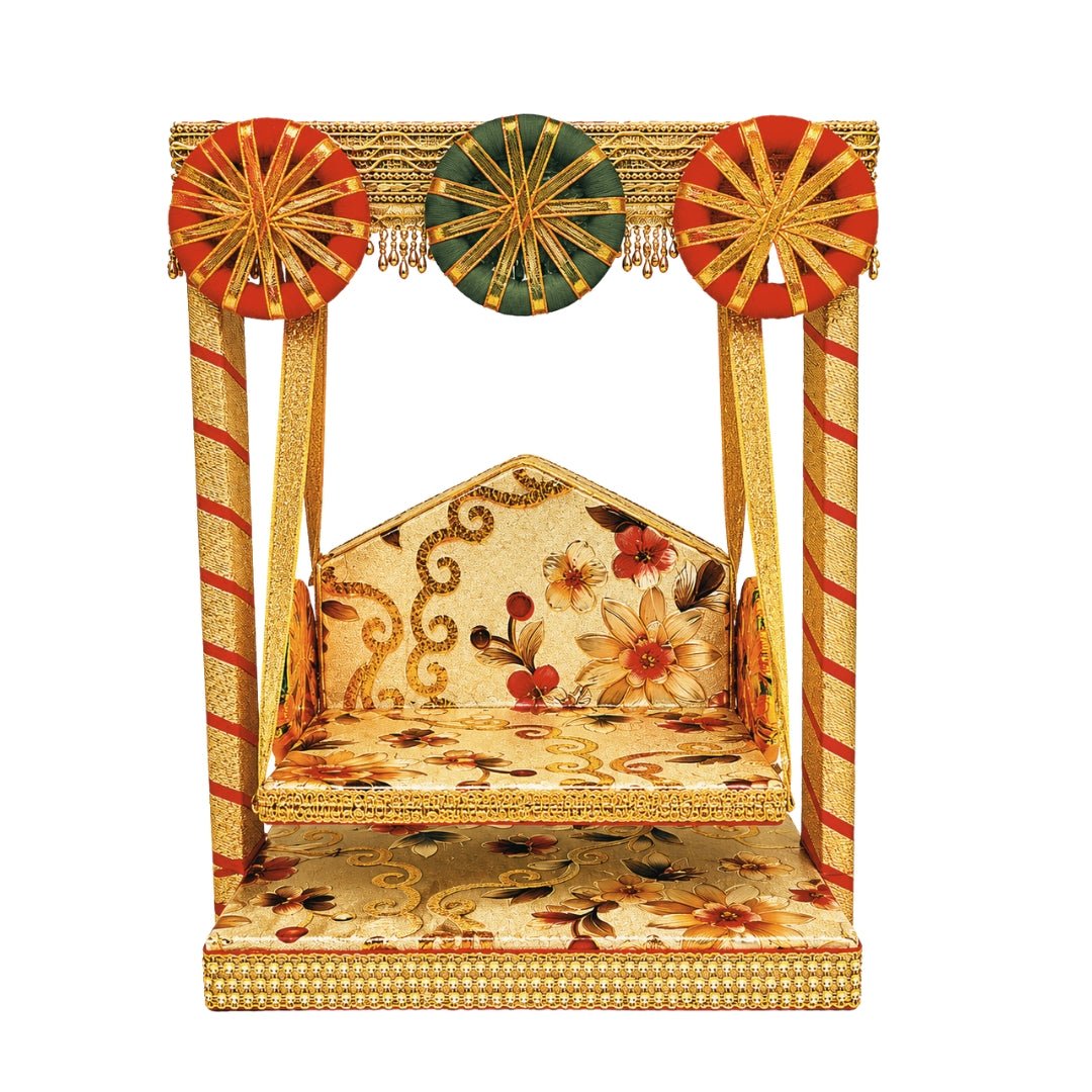 Premium Golden Floral Laddu Gopal Jhula Handcrafted Bal Gopal Jhula - Lordkart