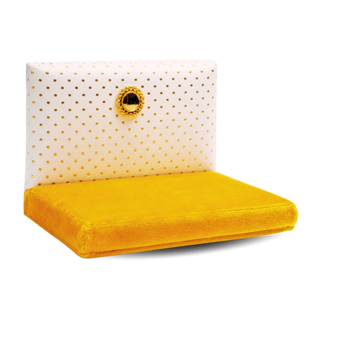 Premium Yellow Velvet Laddu Gopal Singhasan with Decorative Back - Lordkart