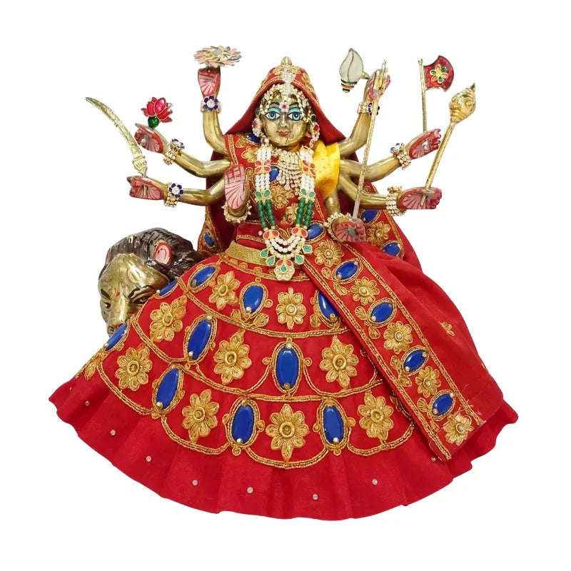 Red Color Maa Durga Lehenga Chunri with Patka - Lordkart