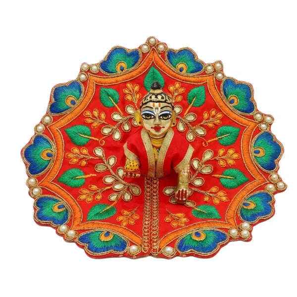 Red Peacock Embroidered Dress for Laddu Gopal - Lordkart