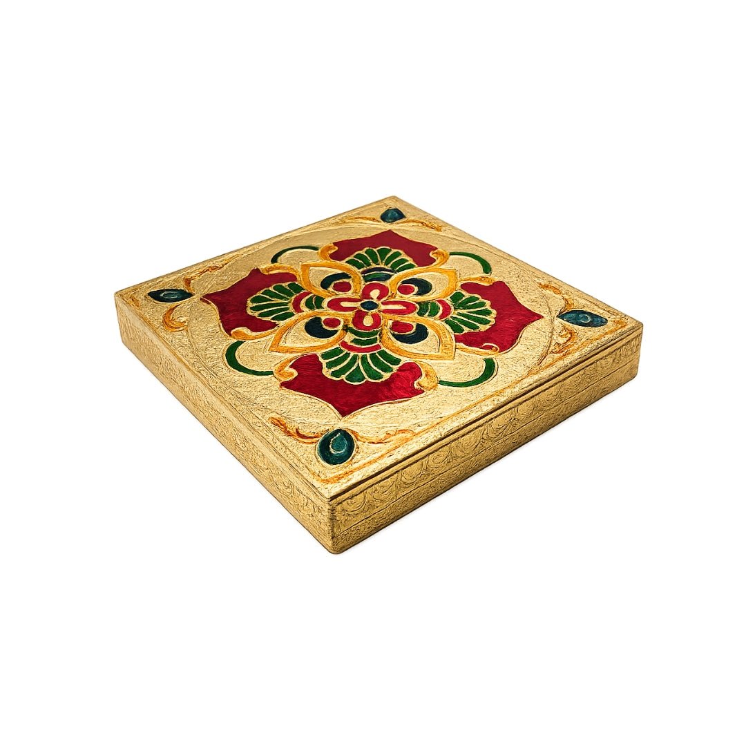 Square Golden Laddu Gopal Aasan for Thakur Ji Mandir Decoration - Lordkart