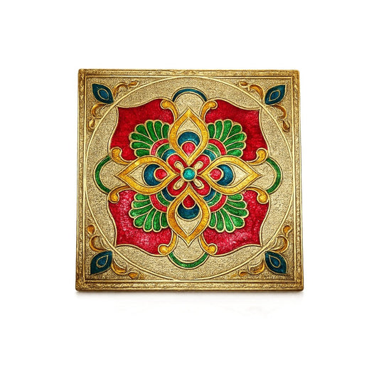 Square Golden Laddu Gopal Aasan for Thakur Ji Mandir Decoration - Lordkart