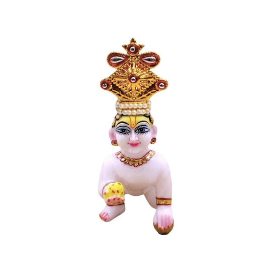 Light Orange Stone Design Metal Adjuster Mukut for Kanha Ji (Suitable for 0 to 2 No Idol)