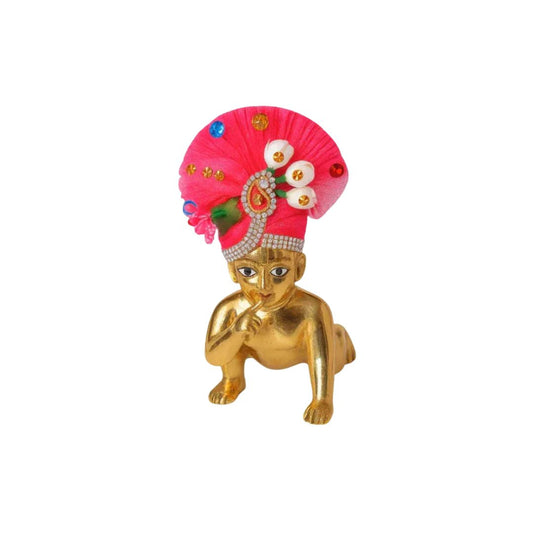 Heavy Flower Work Pink Pagdi for Bal Gopal