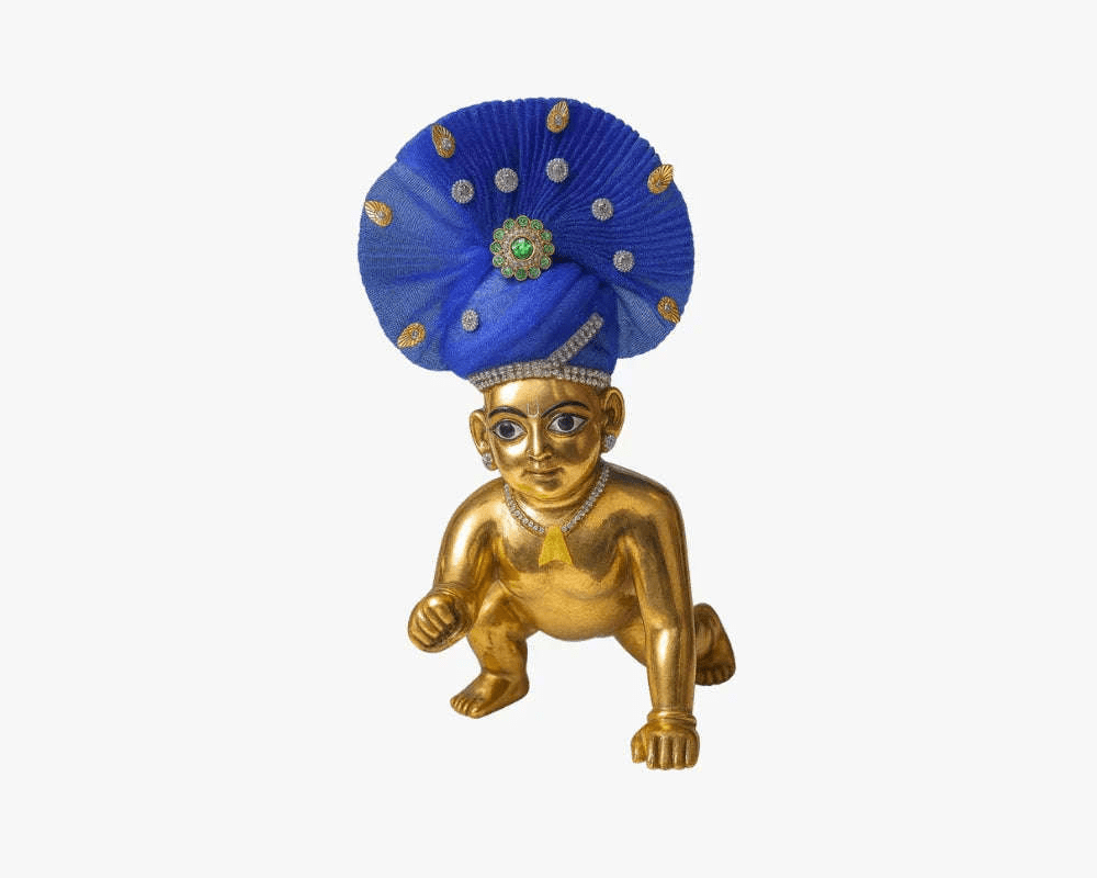 Zari and Stone Work Blue Mukut for Laddu Gopal - Lordkart