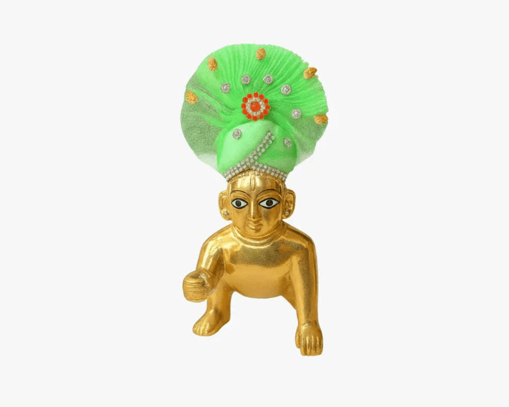 Zari and Stone Work Green Mukut for Bal Gopal - Lordkart