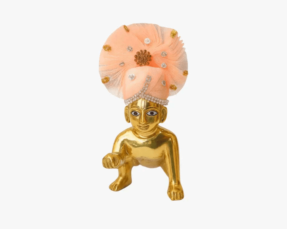 Zari and Stone Work Orange Mukut for Bal Gopal - Lordkart